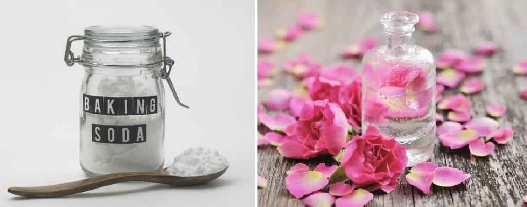 Use rose water and baking soda to treat dark armpits