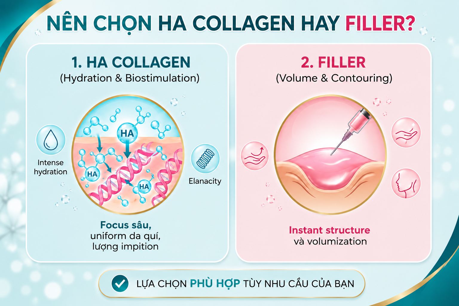 So sánh HA collagen và filler chi tiết