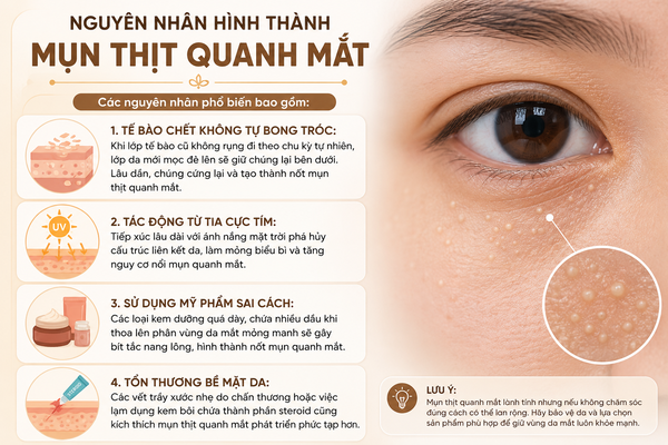 Nguyên nhân hình thành mụn thịt quanh mắt