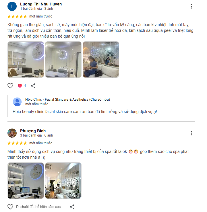 Những phản hồi của khách hàng về HBIO CLinic