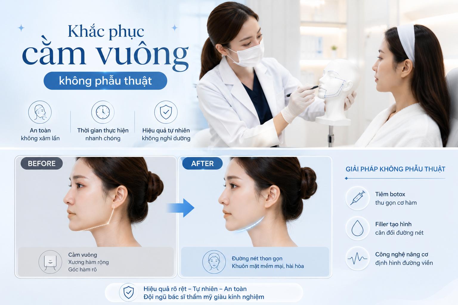 Khắc phục cằm vuông không phẫu thuật hiệu quả