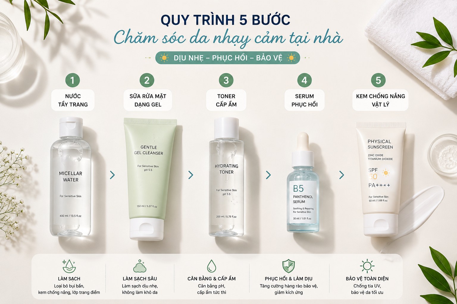 Quy trình 5 bước chăm sóc da tại nhà