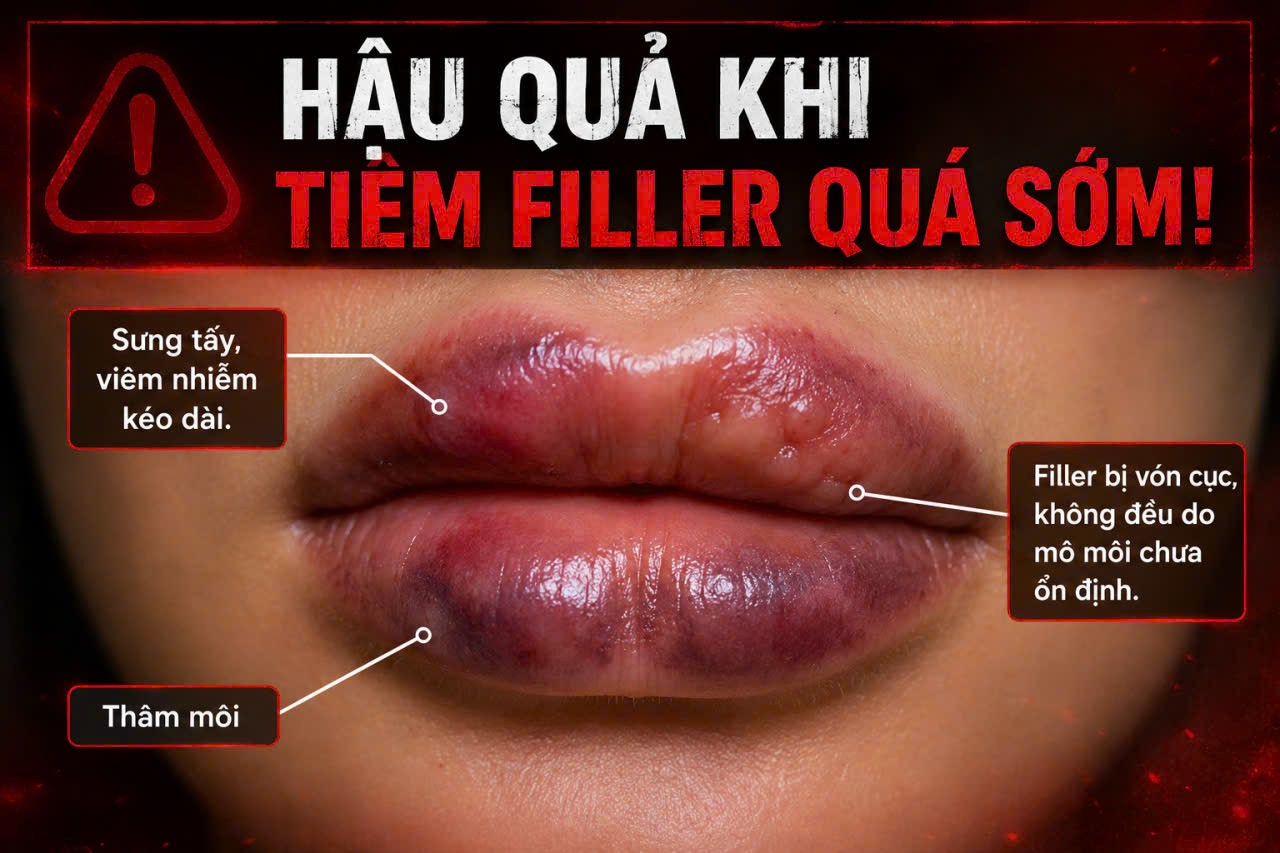 Hậu quả phun môi với tiêm Filler cùng lúc