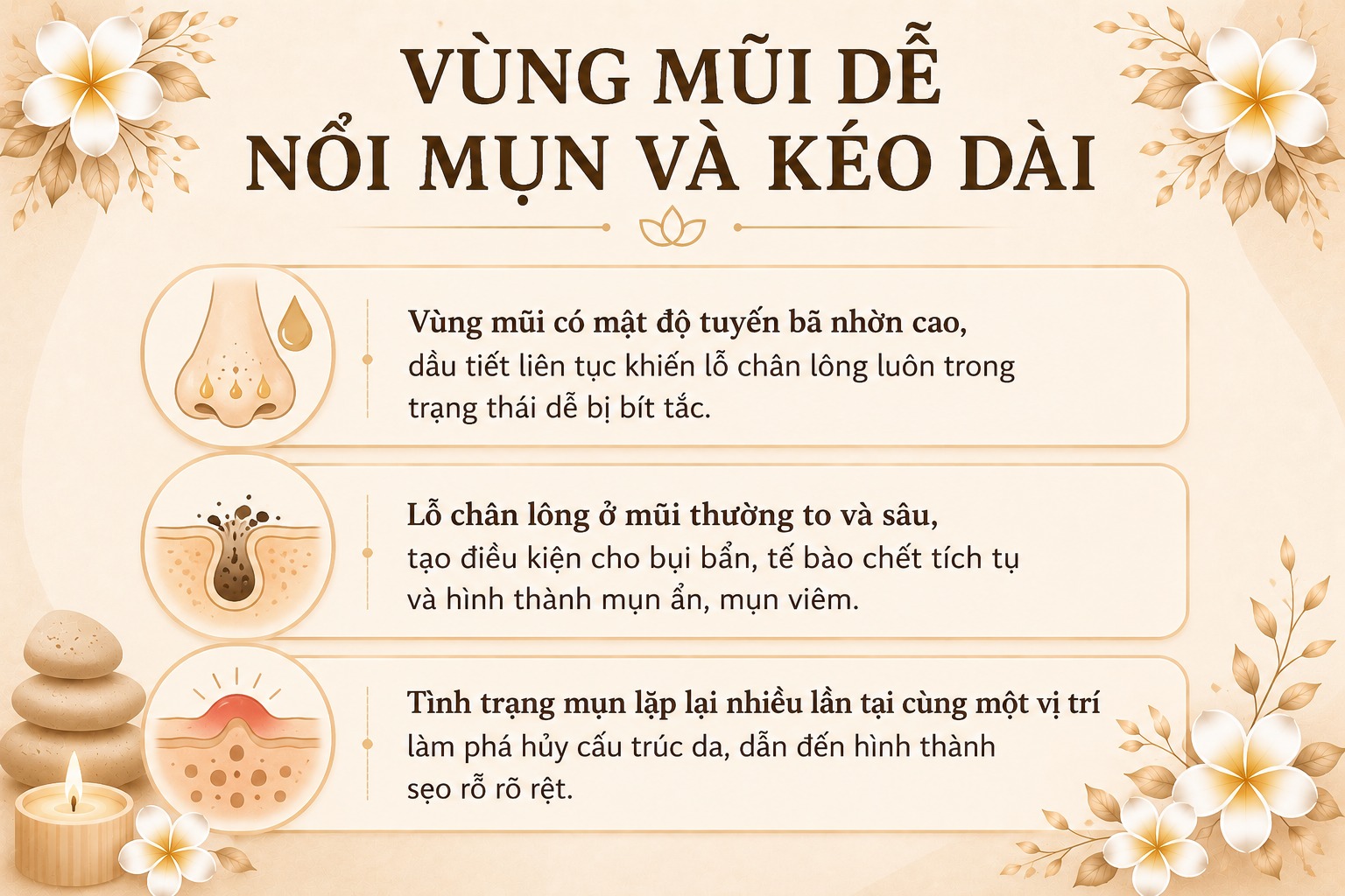 Vũng mũi dễ nổi mụn và kéo dài