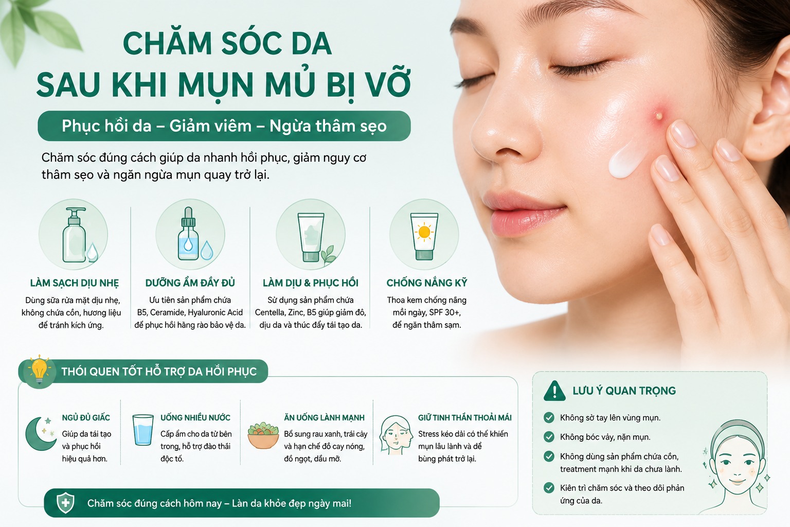 Chăm sóc da mụn mủ bị vỡ như thế nào