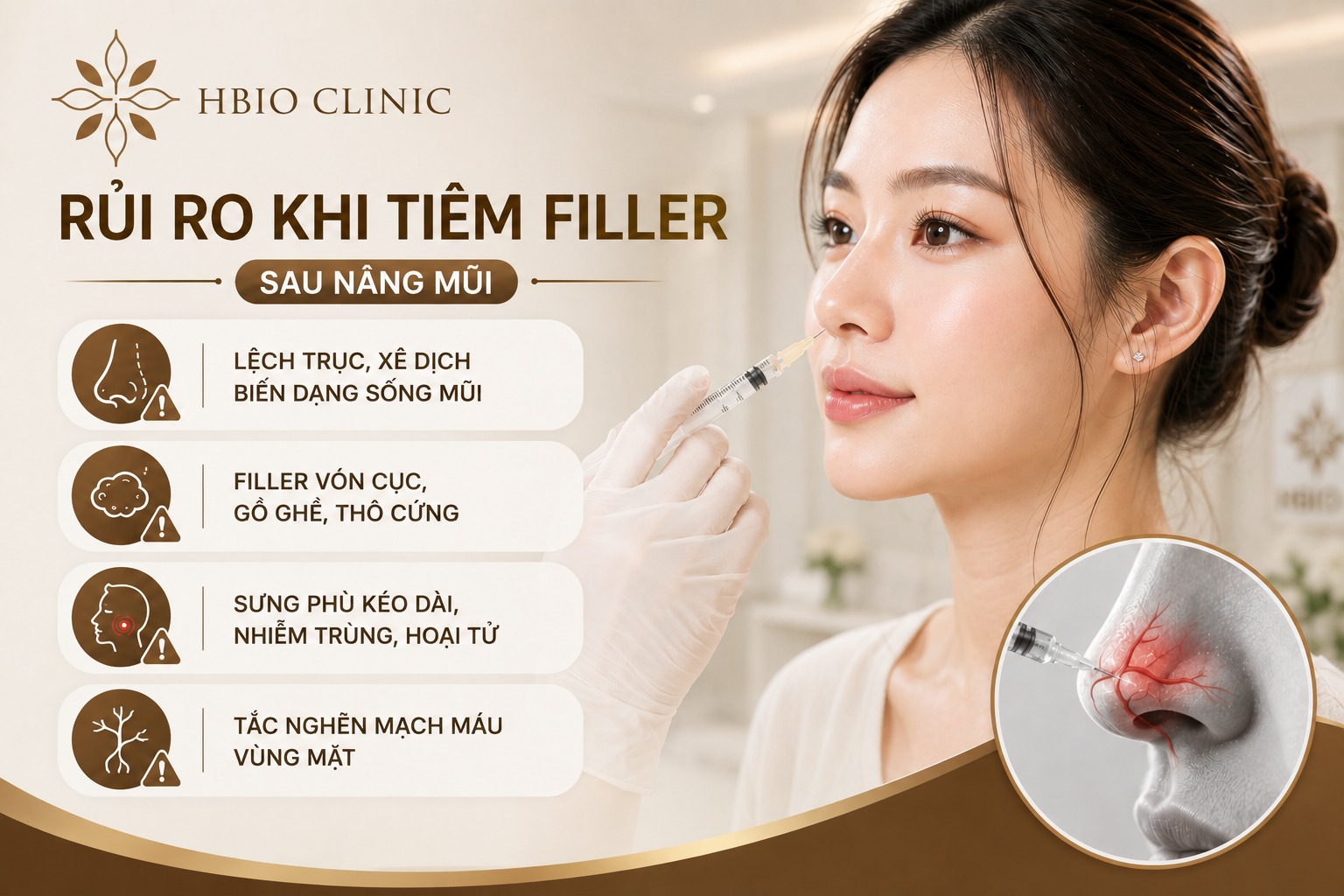 Những rủi ro và biến chứng tiềm ẩn khi tiêm filler sau nâng mũi