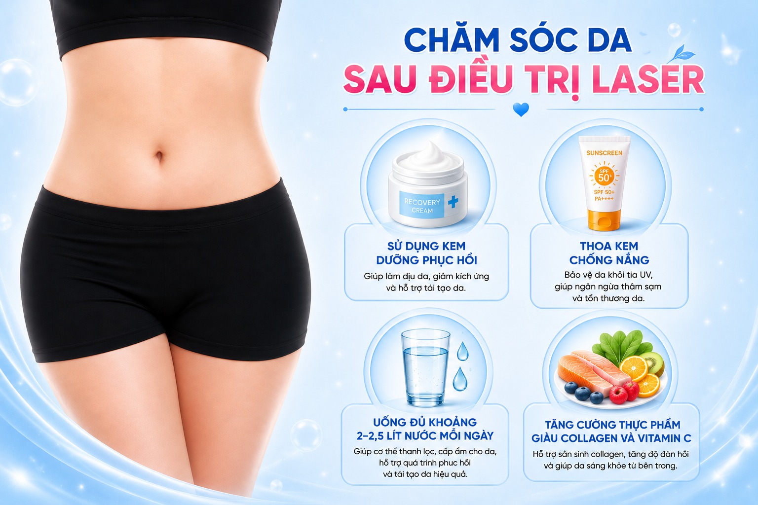 Chăm sóc da sau khi điều trị rạn bằng laser