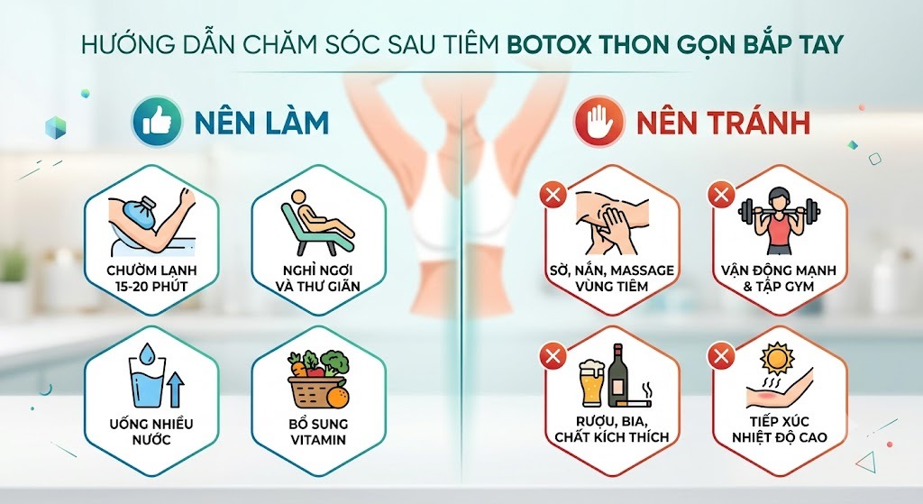 Hướng dẫn chăm sóc sau khi tiêm botox thon gọn bắp tay