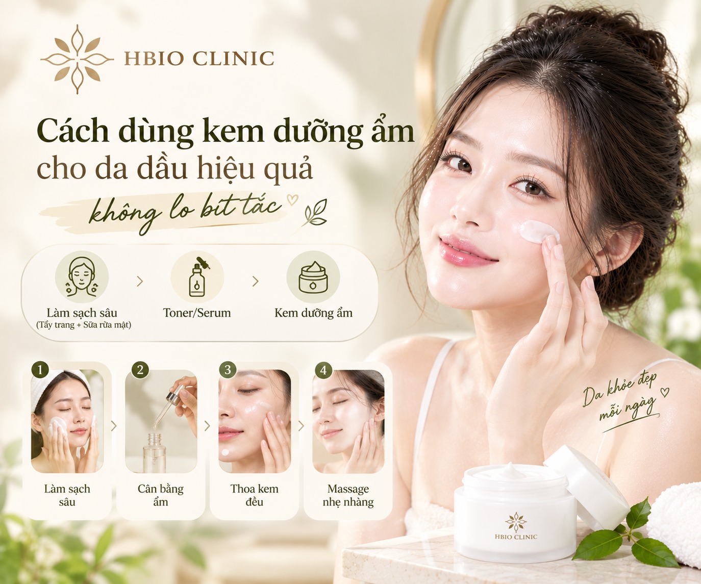 Cách sử dụng kem dưỡng ẩm cho da dầu hiệu quả không lo bít tắc
