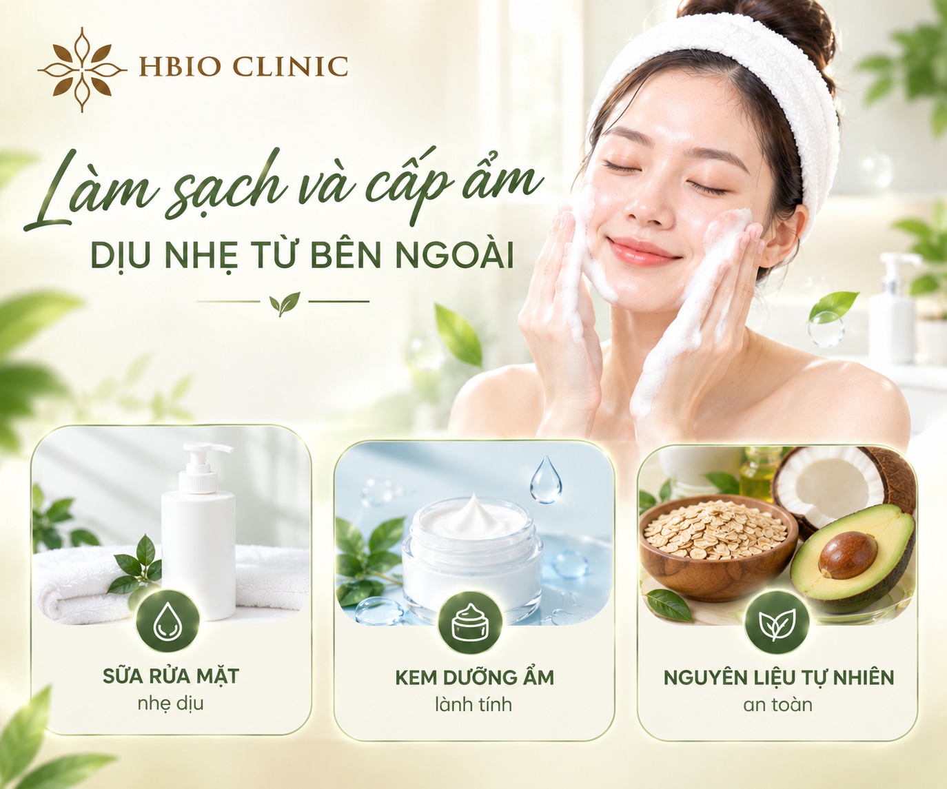 Làm sạch và cấp ẩm dịu nhẹ từ bên ngoài