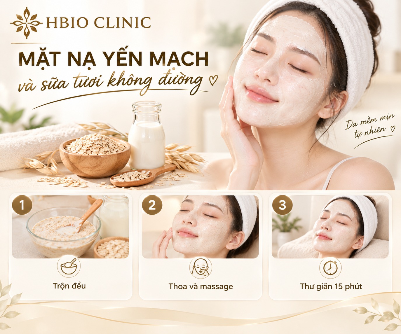 Mặt nạ yến mạch và sữa tươi không đường